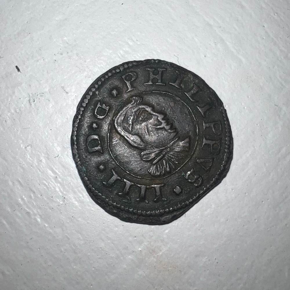 Vintage 1663 SPAIN King Philip IIII Authentic Antique Genuine Spanish Arms Coin